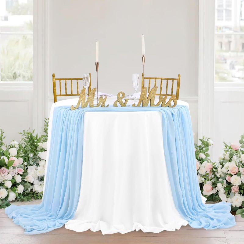 SoarDream Blue Chiffon Table Runner 27x120 Inches Romantic Wedding Table Runner Birthday Party Cake Table Decorations Table Lines - Image 3